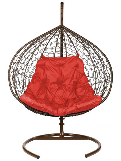 Двойное подвесное кресло Gemini (коричневый каркас + красная подушка)