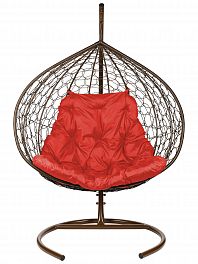 Двойное подвесное кресло Gemini (коричневый каркас + красная подушка)