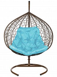Двойное подвесное кресло Gemini (коричневый каркас+синяя подушка)