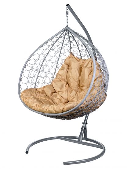 Двойное подвесное кресло Gemini (серый каркас+оранжевая подушка)